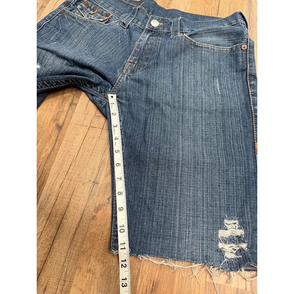 True Religion Billy Jeans Shorts Men 34 Made USA Distressed Cutoff Raw Hem Denim